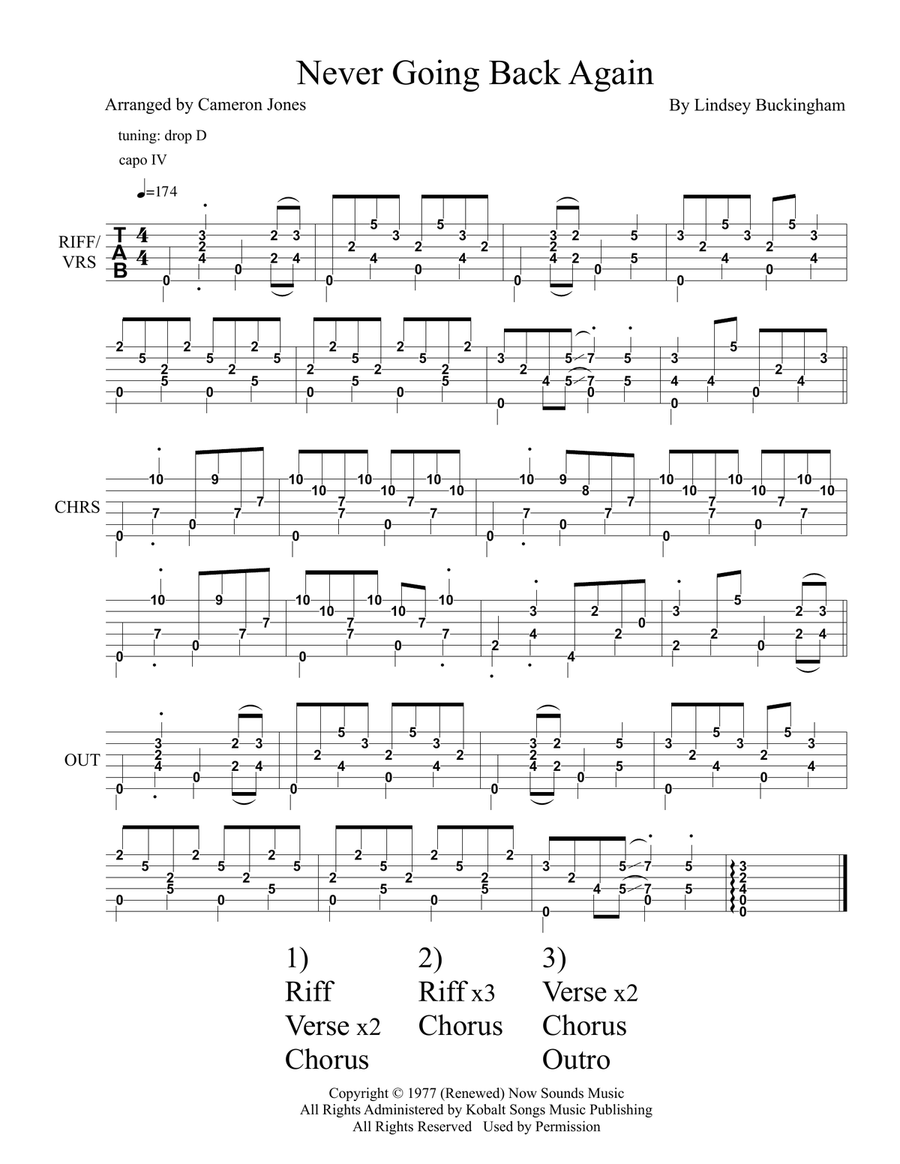 Never Going Back Again Acoustic Guitar scores gallery preview page 1