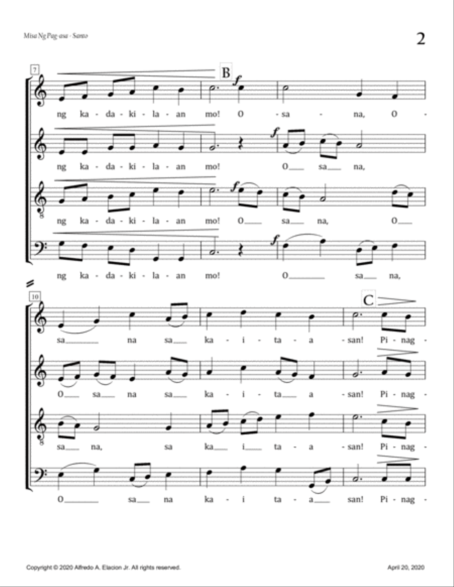 Santo - Misa Ng Pag-asa - Alfredo A. Elacion Jr. 4-Part scores gallery preview page 2