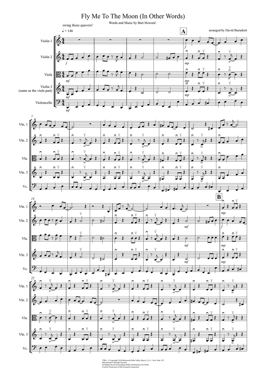 Fly Me To The Moon (In Other Words) String Quartet scores gallery preview page 1