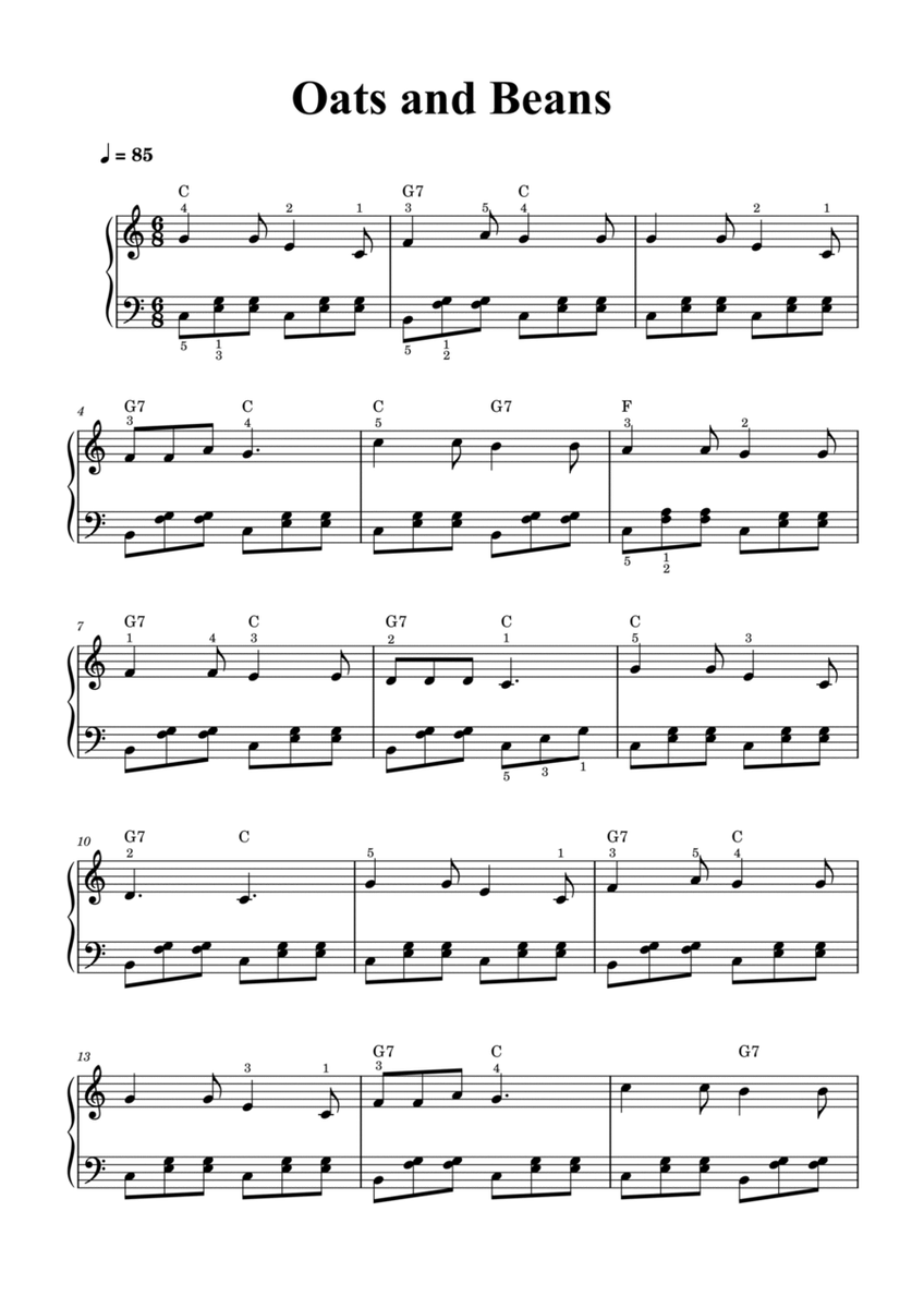 Oats and Beans - piano sheet music
