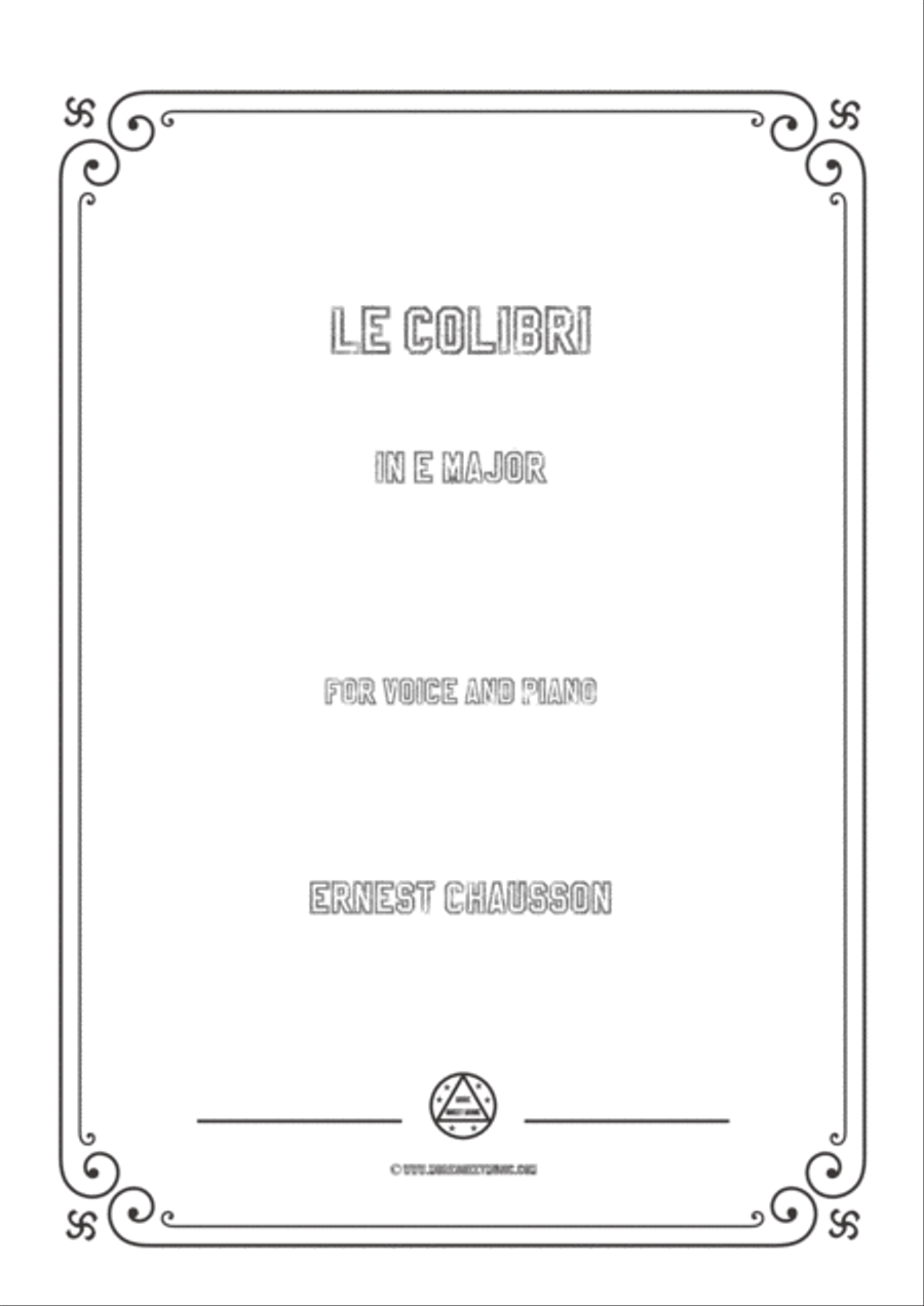 Book cover for Chausson-Le colibri in E Major,for voice and piano