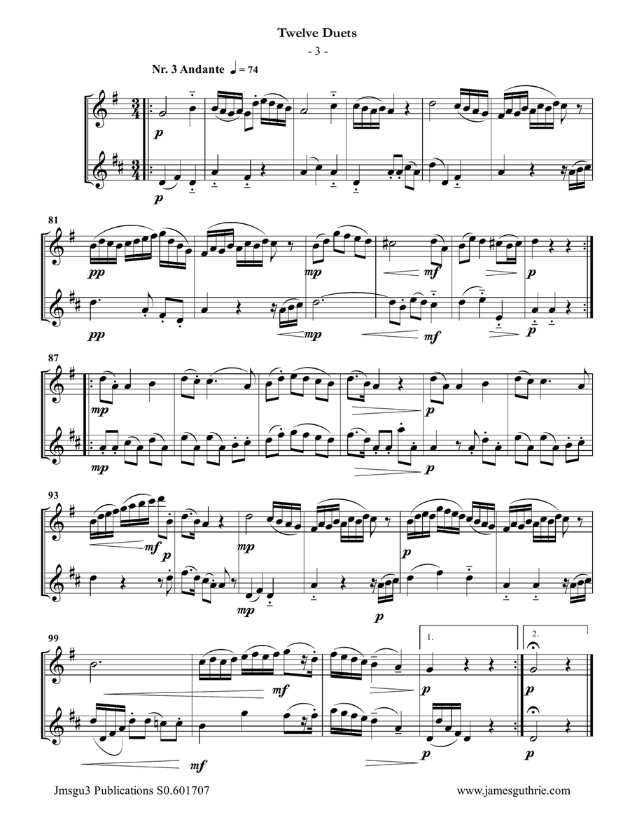 Mozart: 12 Duets K. 487 for Oboe & English Horn Woodwind Duet scores gallery preview page 3