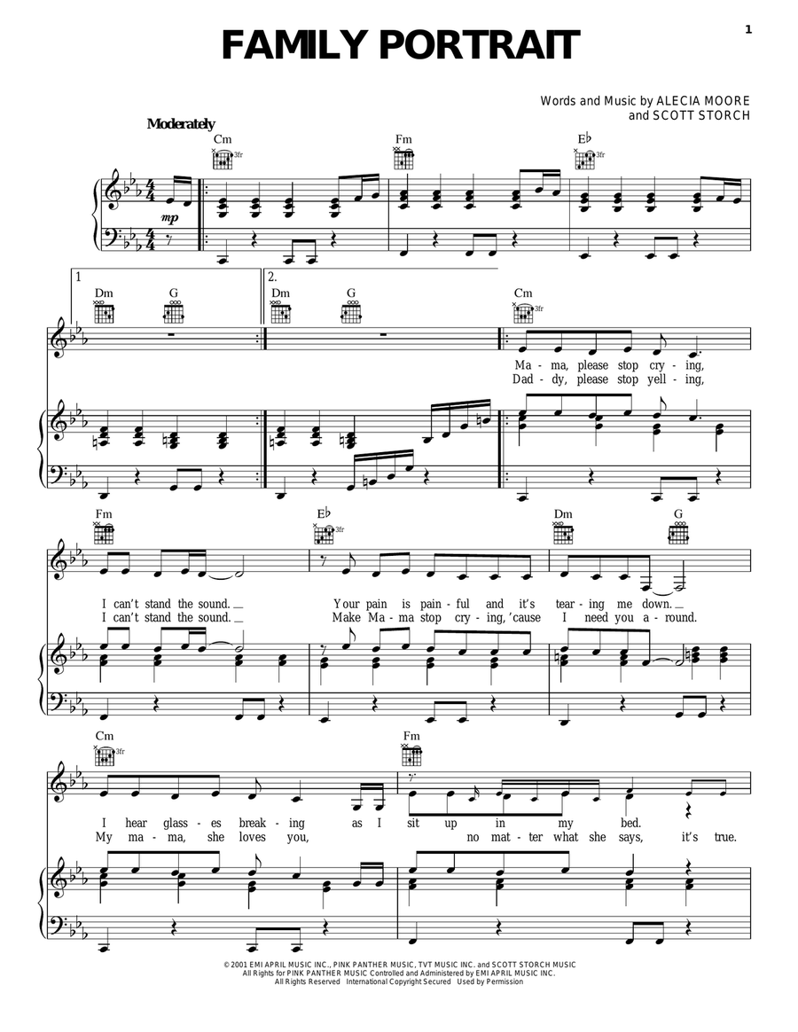 Family Portrait Piano, Vocal, Guitar scores gallery preview page 1
