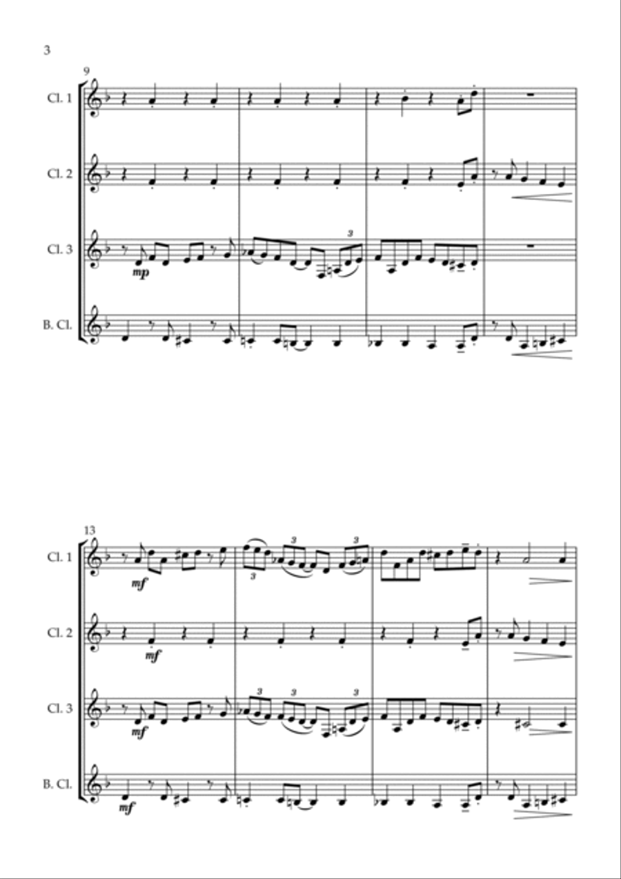 Incy Wincy Spider (Itsy Bitsy Spider) - Jazz Arrangement for Clarinet Quartet Clarinet Quartet scores gallery preview page 4