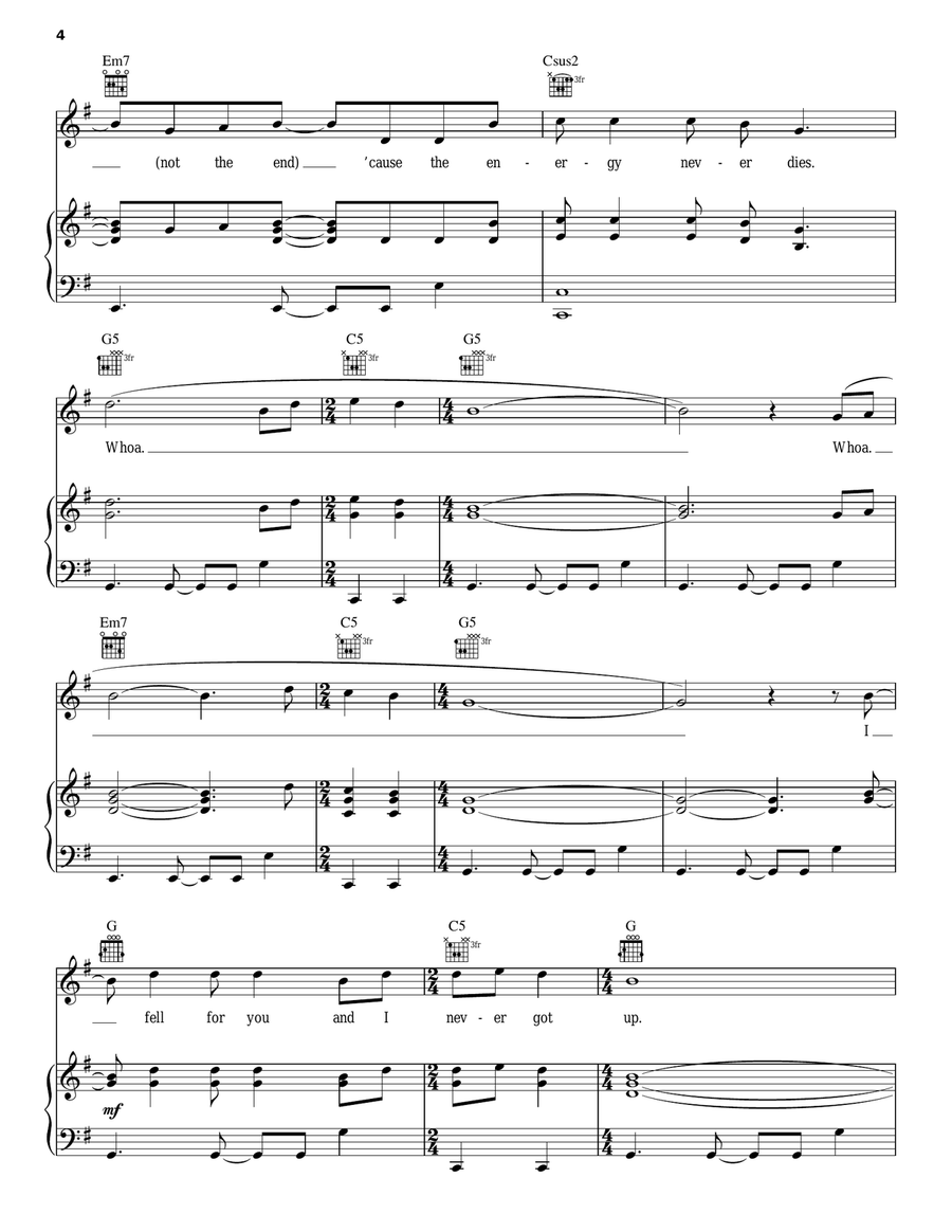 The Energy Never Dies Piano, Vocal, Guitar scores gallery preview page 4