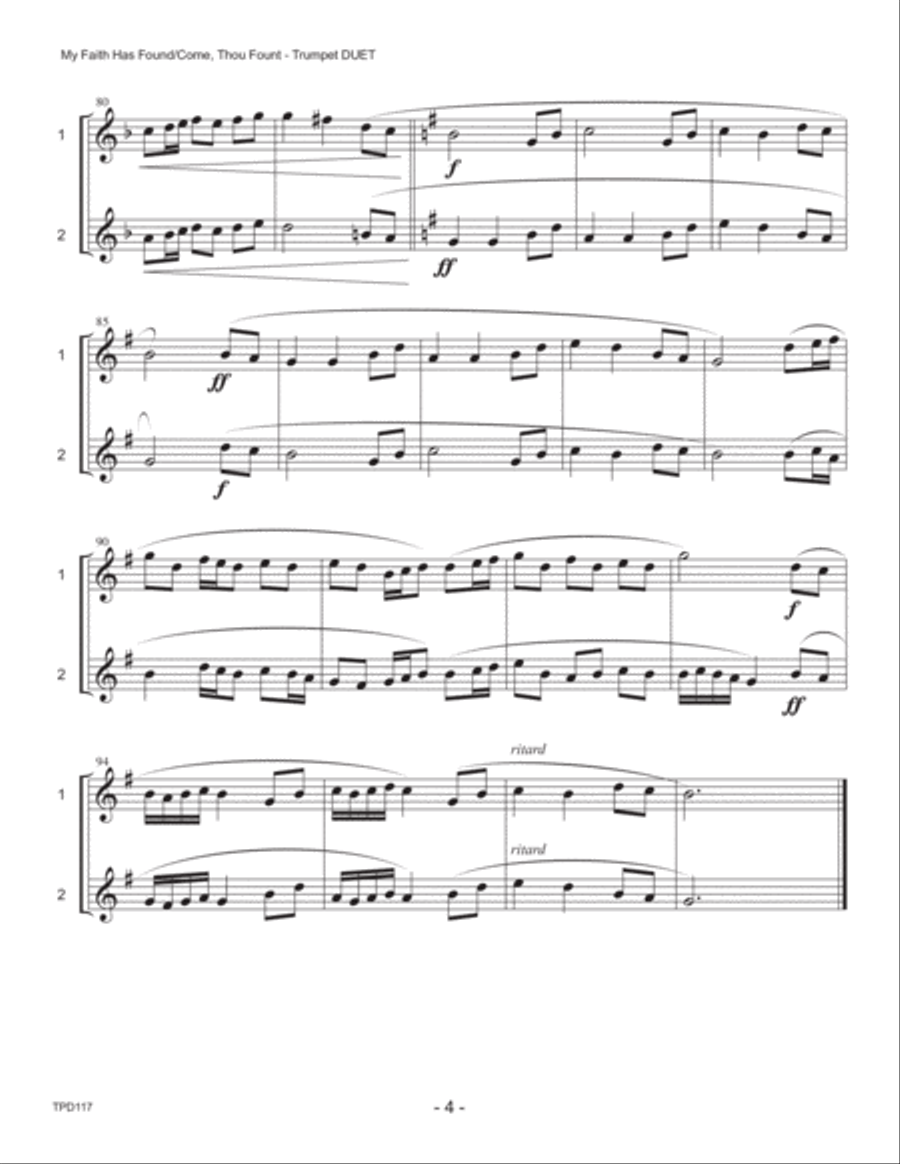 MY FAITH HAS FOUND A RESTING PLACE/COME THOU FOUNT OF EVERY BLESSING - TRUMPET DUET (unaccompanied) Trumpet Duet scores gallery preview page 4