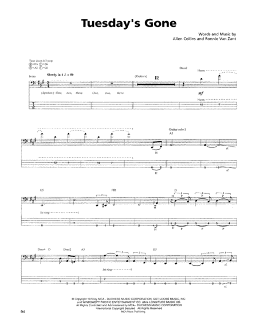 Tuesday's Gone Tuesday's Gone Guitar Tablature scores gallery preview page 1