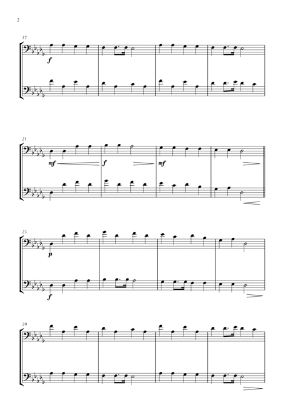 Twinkle Twinkle Little Star in Db Major for Cello (Violoncello) and Double Bass Duo. Easy version. String Duet scores gallery preview page 2