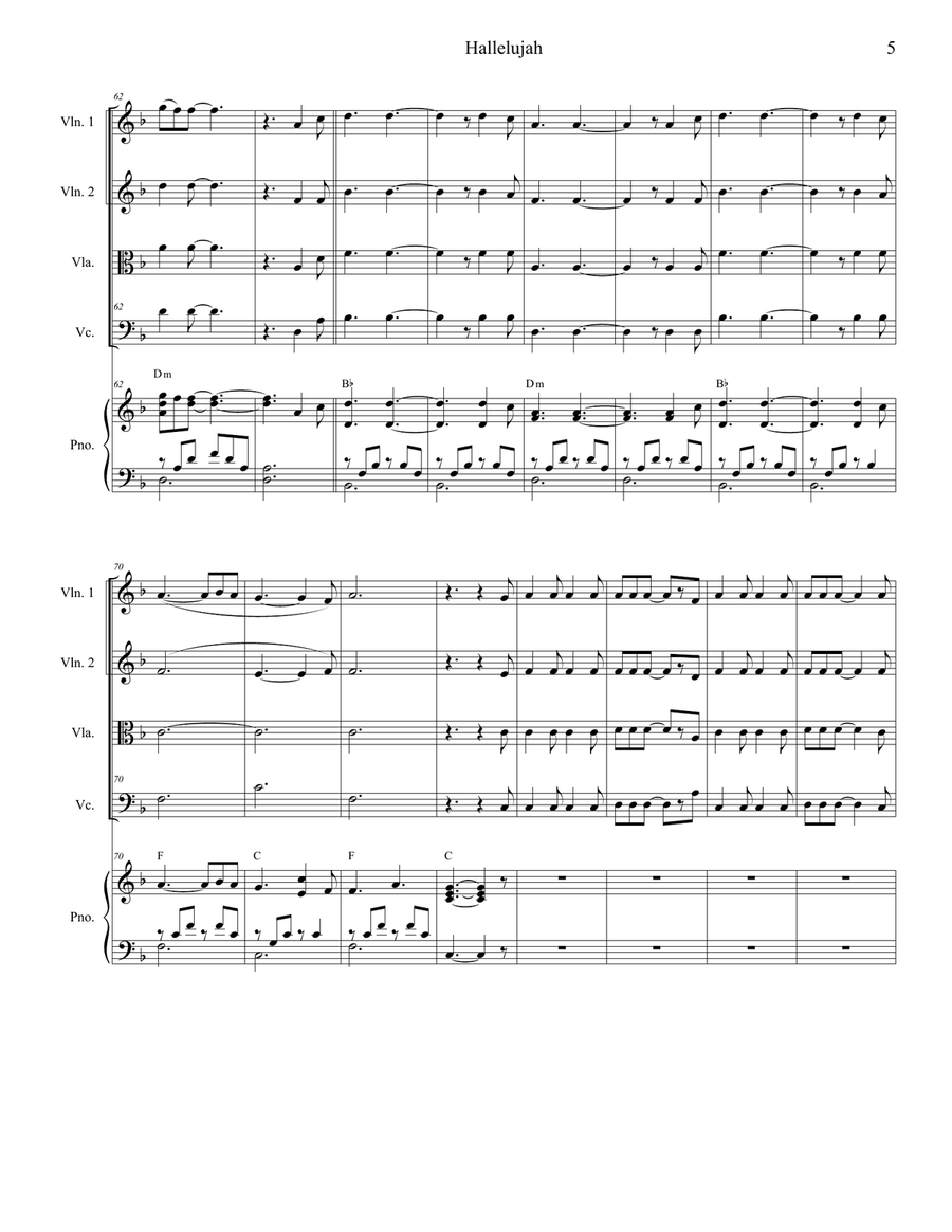 Hallelujah Hallelujah Piano Quintet scores gallery preview page 5