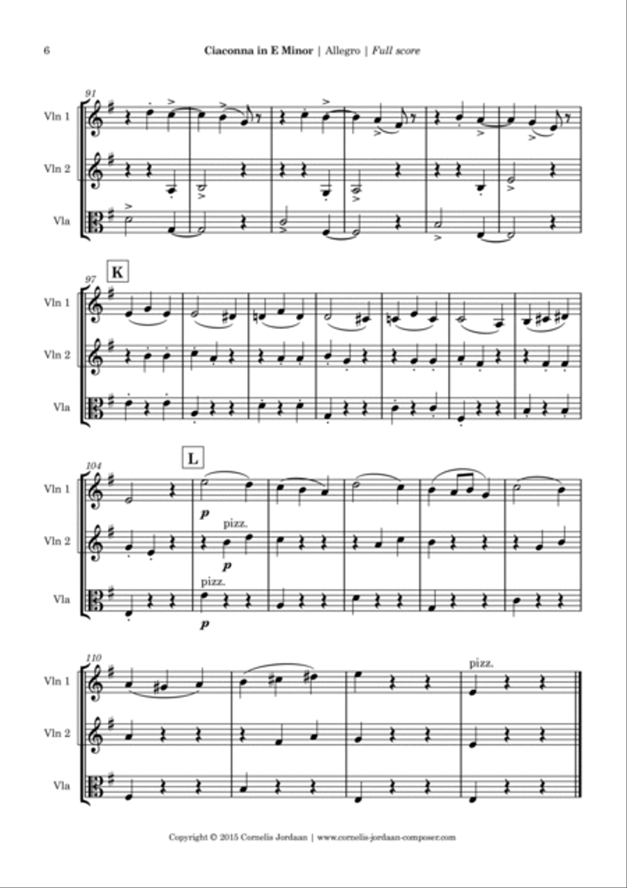 Ciaconna in e minor, for 2 violins & viola String Trio scores gallery preview page 6