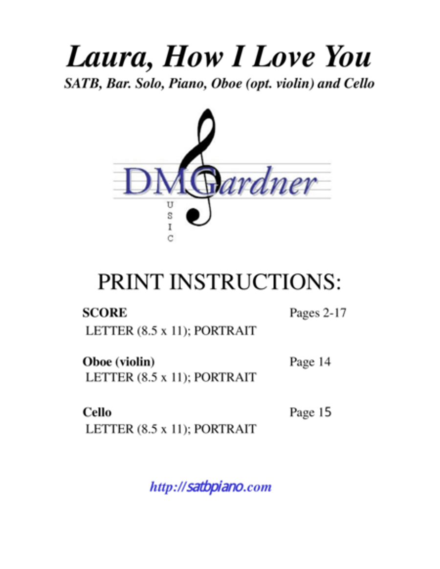 Laura, How I Love You (SATB, Bar Solo, Piano, Oboe, Cello) 4-Part scores gallery preview page 1