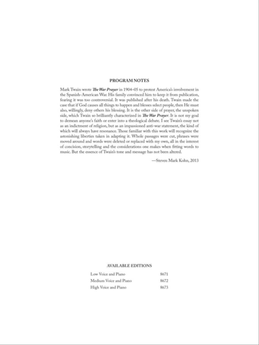 The War Prayer The War Prayer Medium Voice scores gallery preview page 1
