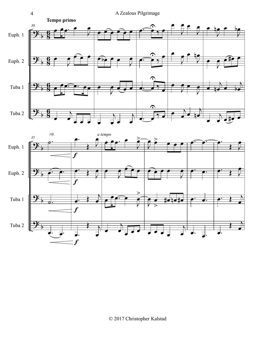 A Zealous Pilgrimage (Tuba Quartet) Brass Quartet scores gallery preview page 5
