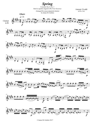 Vivaldi - The Four Seasons: Spring for Solo Clarinet