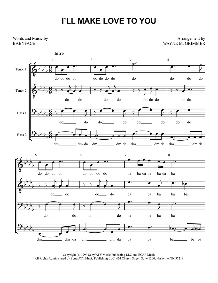 I'll Make Love To You TTBB scores gallery preview page 1