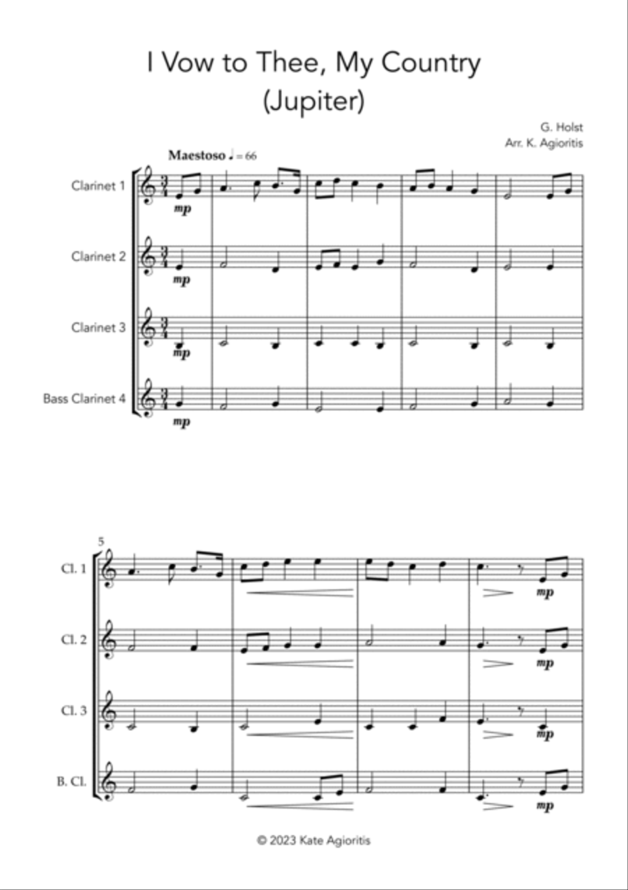I Vow to Thee, My Country (Jupiter) - Clarinet Quartet Clarinet Quartet scores gallery preview page 3