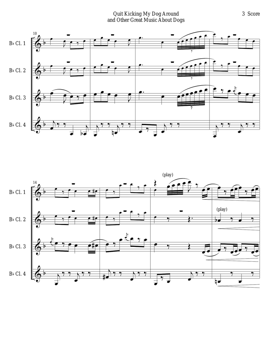 Quit Kicking My Dog Around and Other Music about Dogs for Clarinet Quartet Clarinet Quartet scores gallery preview page 3