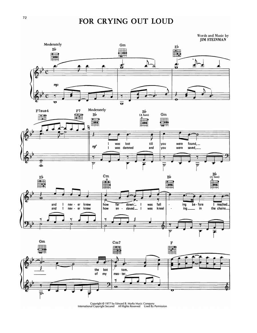 For Crying Out Loud Piano, Vocal, Guitar scores gallery preview page 1