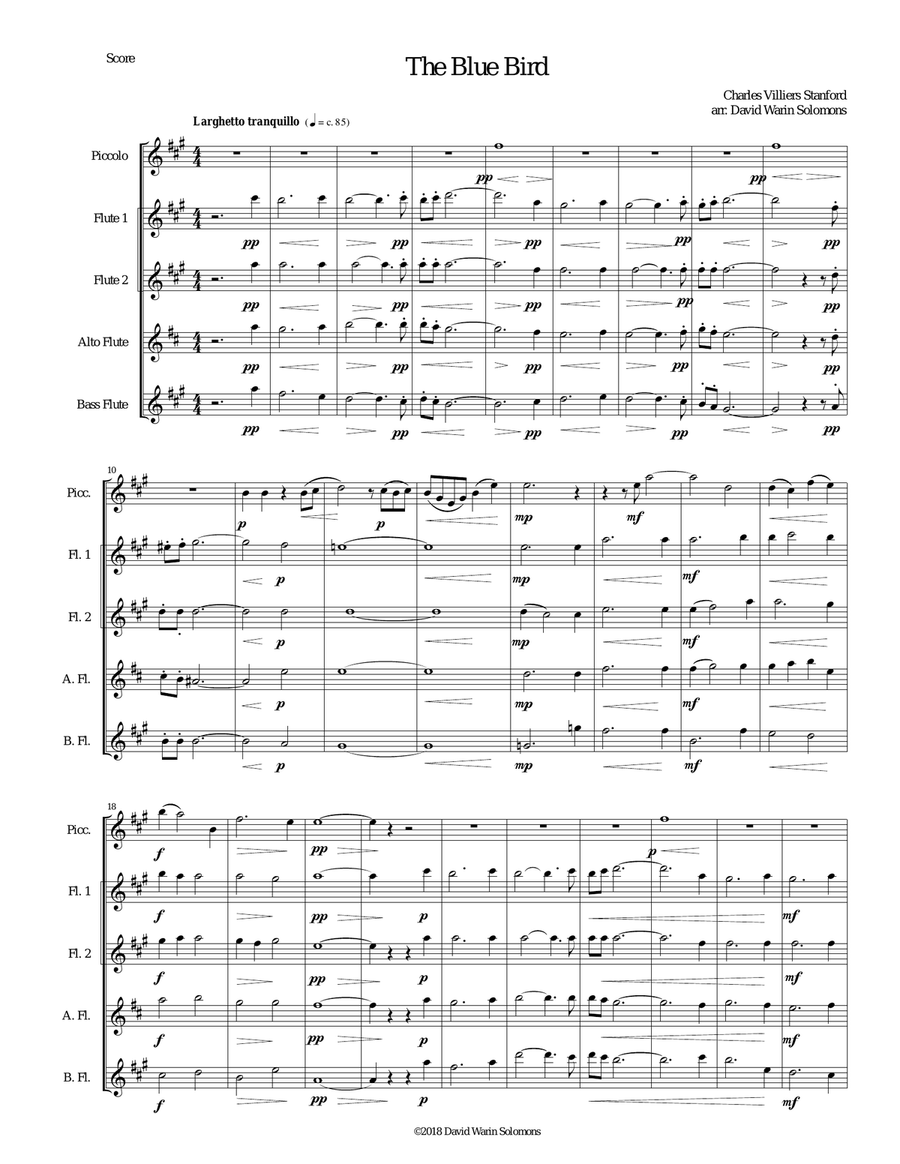 The Blue Bird for piccolo and flute quintet Piccolo scores gallery preview page 1
