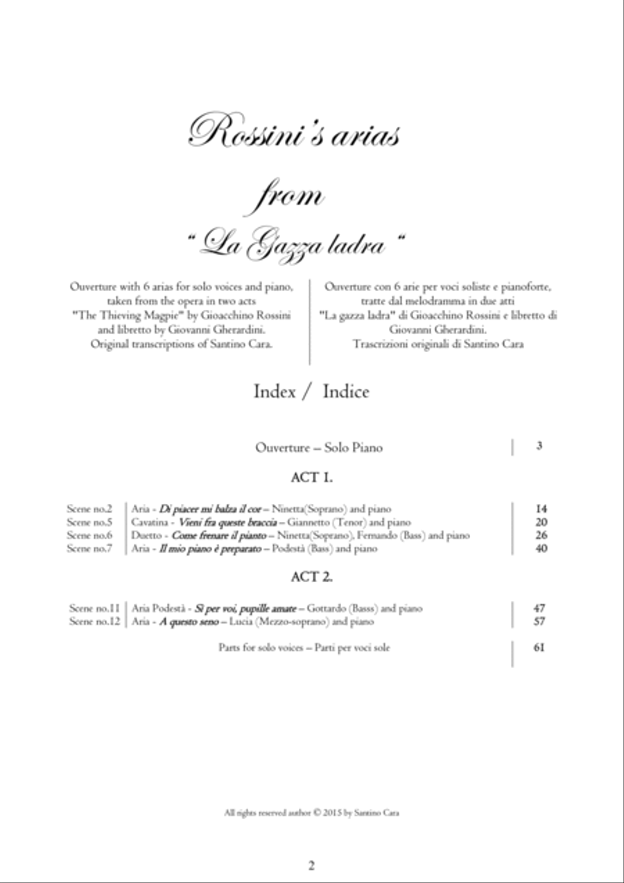 Rossini's arias from - La Gazza ladra - Solo voices and piano Voice Solo scores gallery preview page 2