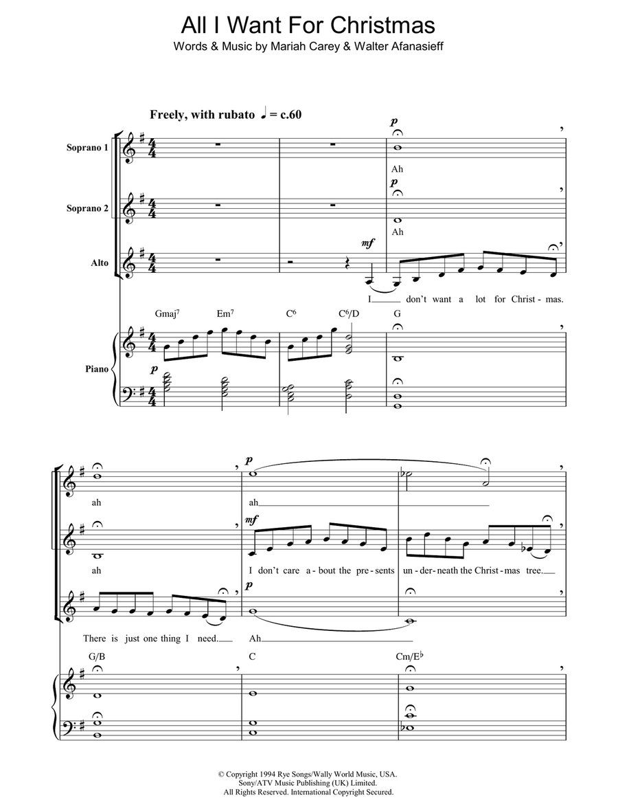 All I Want For Christmas Is You (arr. Berty Rice) SSA scores gallery preview page 1