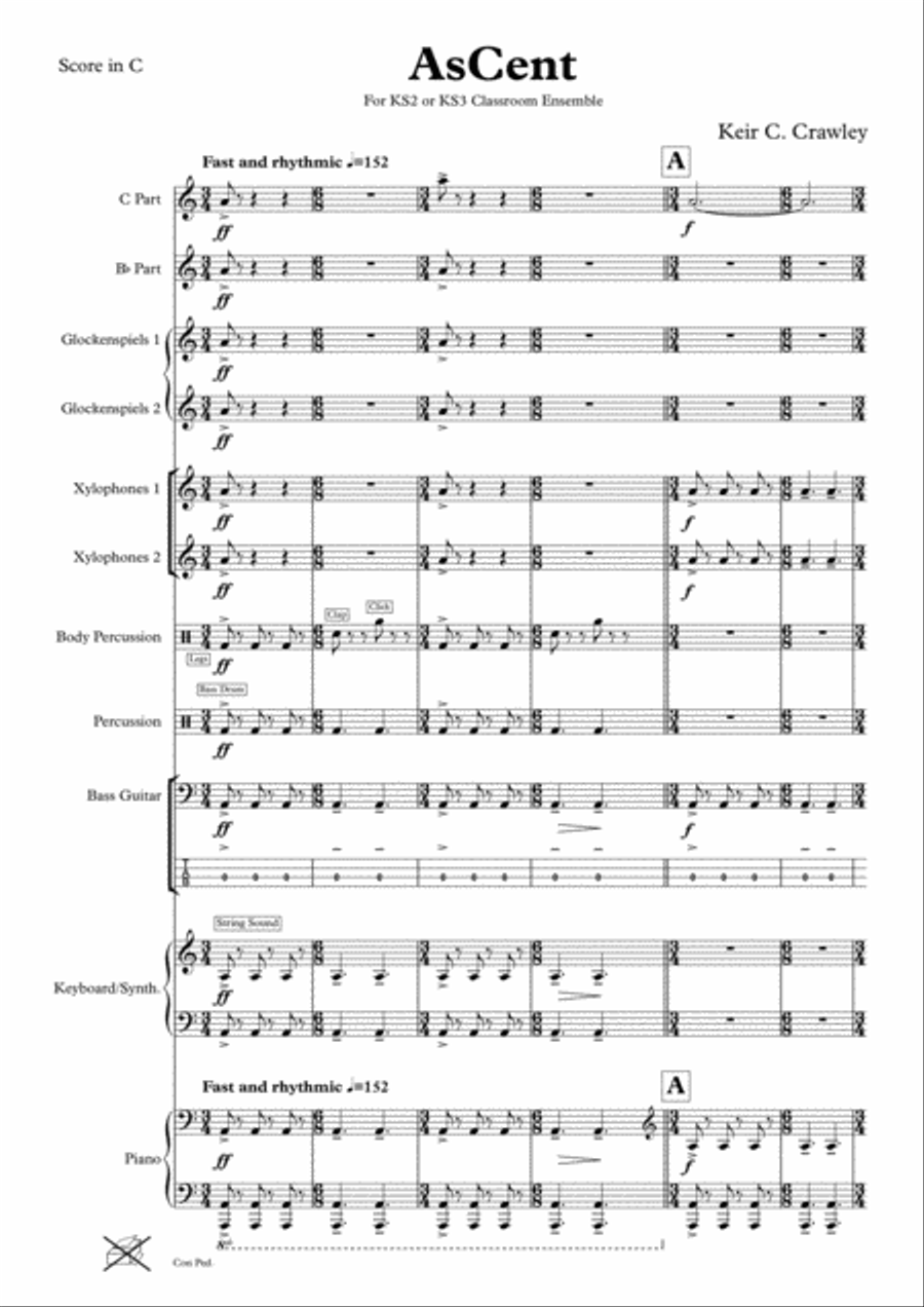 AsCent - a piece for classroom ensemble Small Ensemble scores gallery preview page 5
