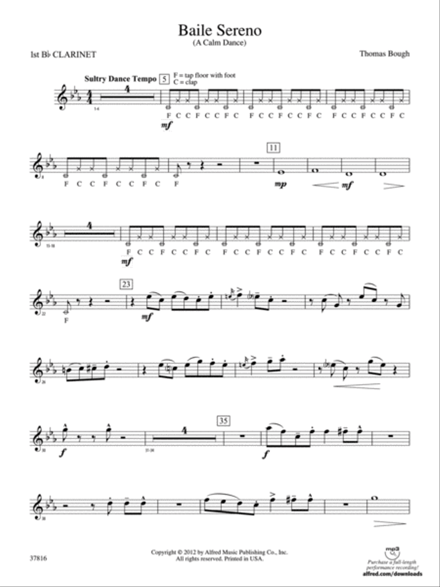 Baile Sereno: 1st B-flat Clarinet Concert Band scores gallery preview page 1