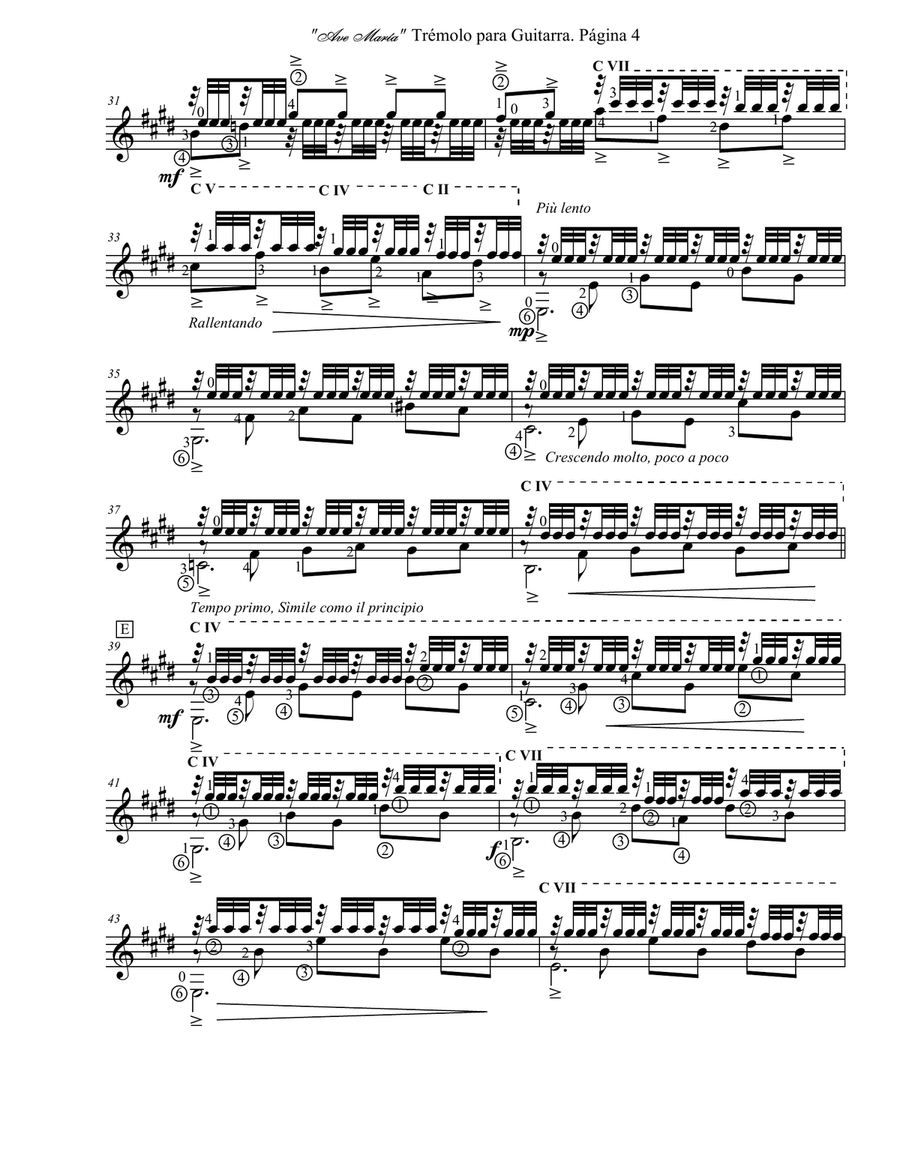 Ave María Fantasía en Trémolo Opus 5 para Guitarra Solista por JUAN CARLOS CORTÉS A. Classical Guitar scores gallery preview page 4