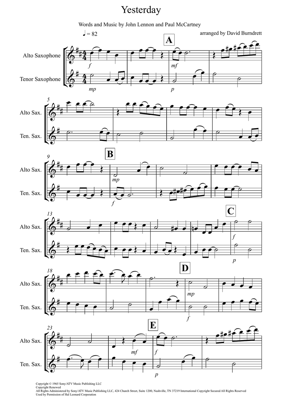 Yesterday Woodwind Duet scores gallery preview page 1
