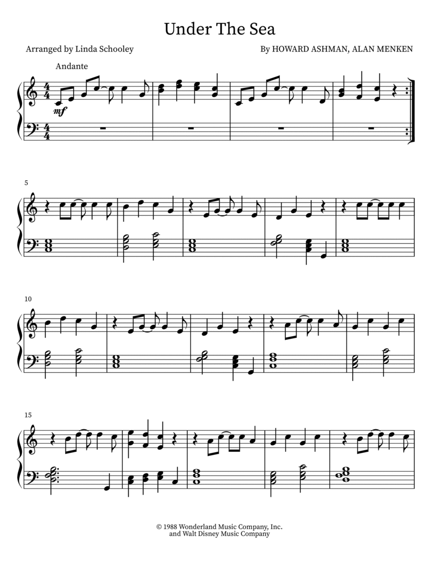 Under The Sea Piano Solo scores gallery preview page 1