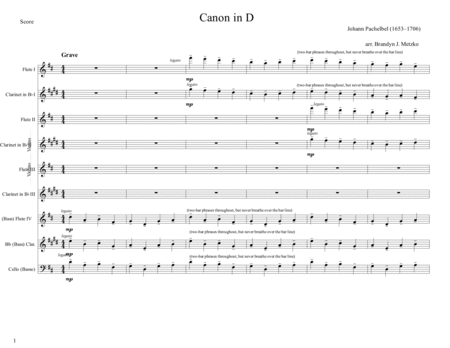 Canon in D for mixed flute/clarinet quartet