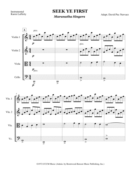 SEEK YE FIRST Maranatha Singers - Strings Quartet/Orchestra - Score + Set of Parts image number null