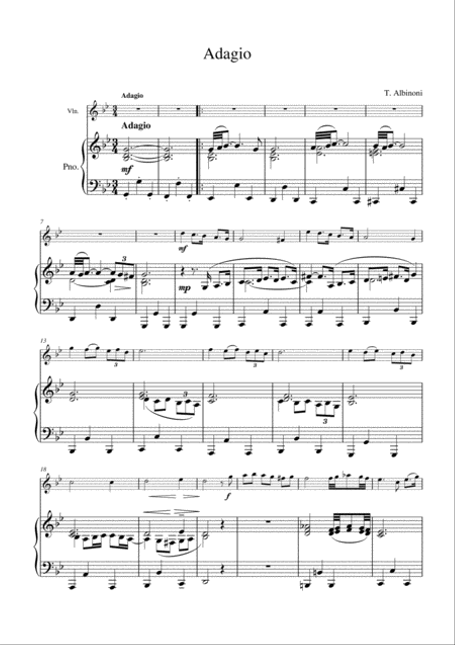 Albinoni Adagio in G minor for violin and piano