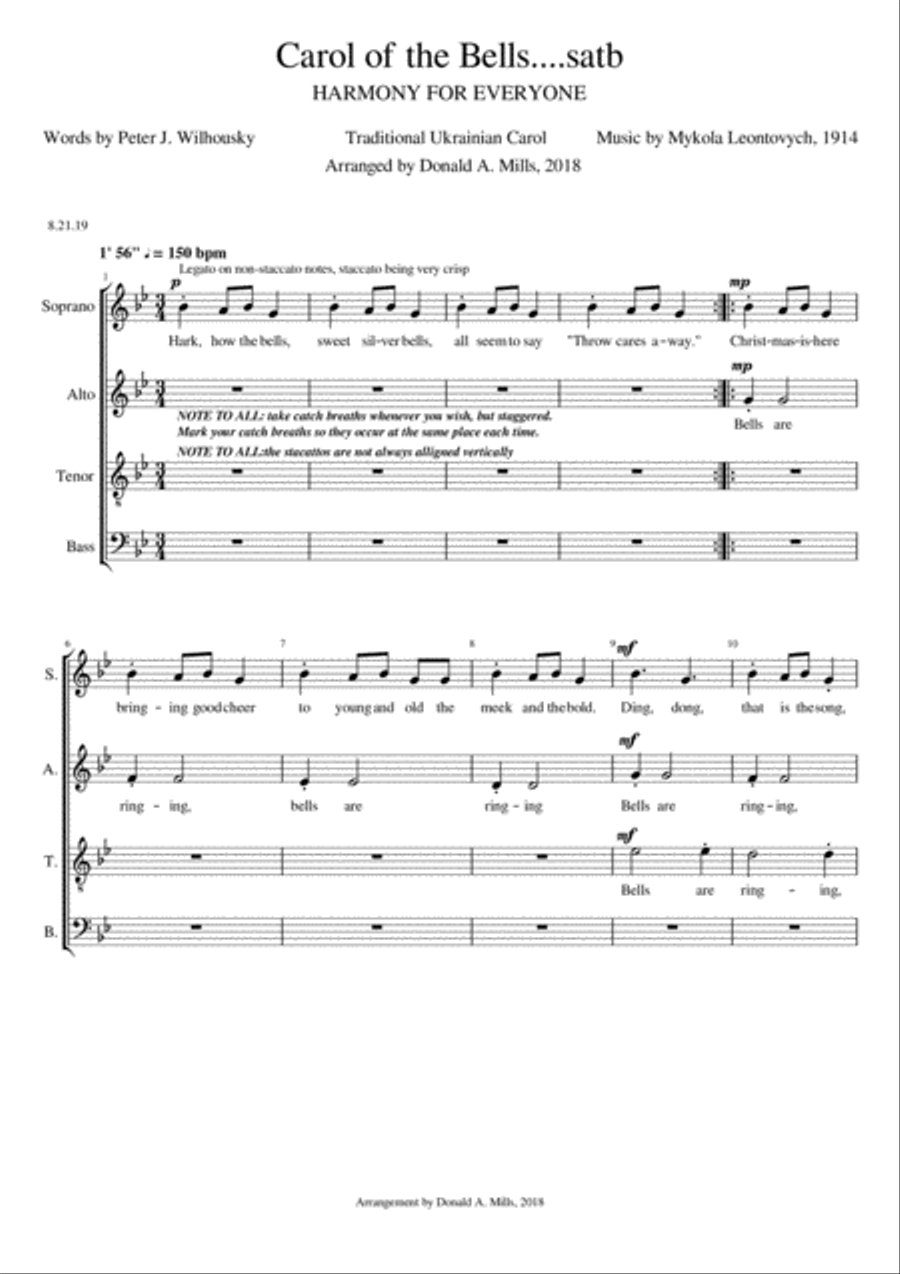 Carol of the Bells....satb 4-Part scores gallery preview page 1