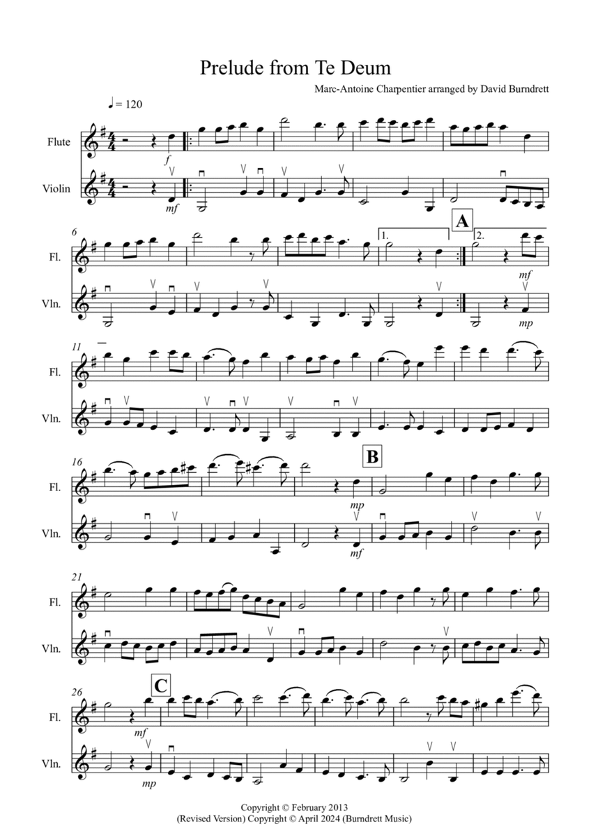 Prelude from Te Deum for Flute and Violin Duet image number null