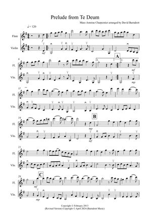 Prelude from Te Deum for Flute and Violin Duet