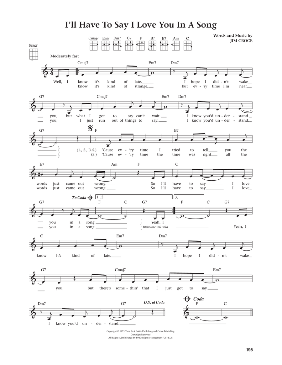 I'll Have To Say I Love You In A Song (from The Daily Ukulele) (arr. Jim Beloff) Ukulele scores gallery preview page 1