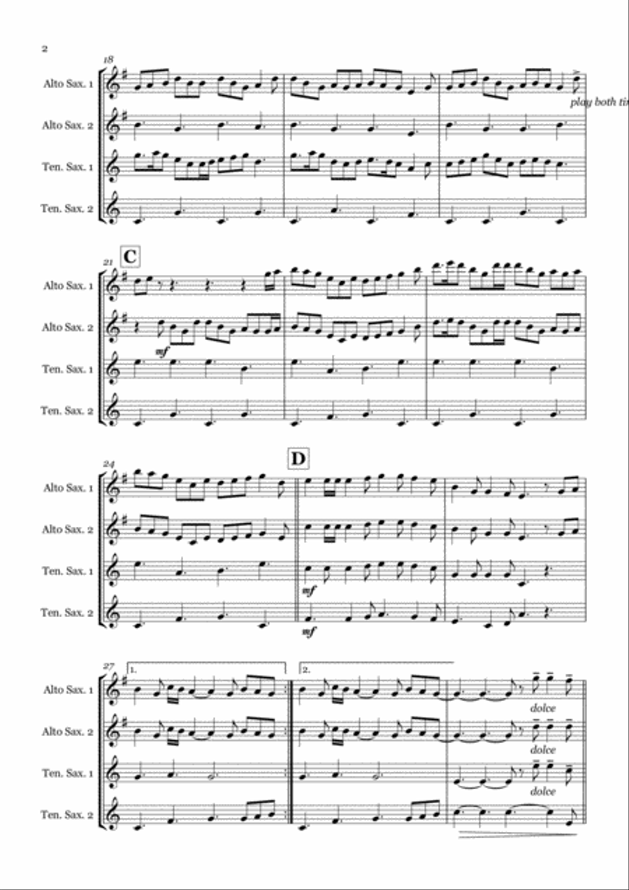 Fairytale Of New York Saxophone Quartet scores gallery preview page 2