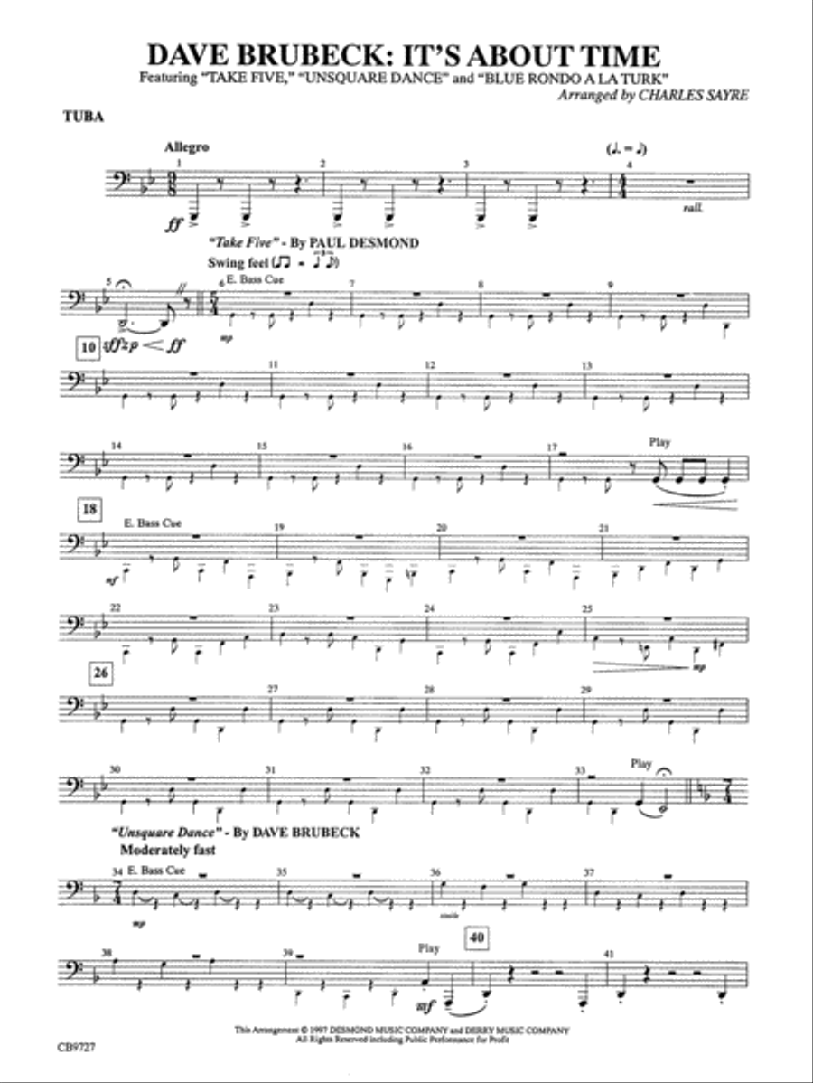Dave Brubeck: It's About Time: Tuba Concert Band scores gallery preview page 1