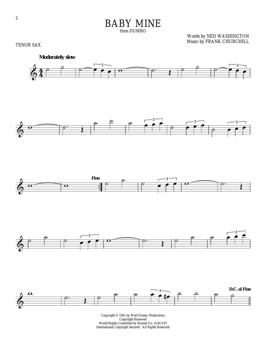 Baby Mine (from Dumbo) Baby Mine (from Dumbo) Tenor Saxophone scores gallery preview page 1