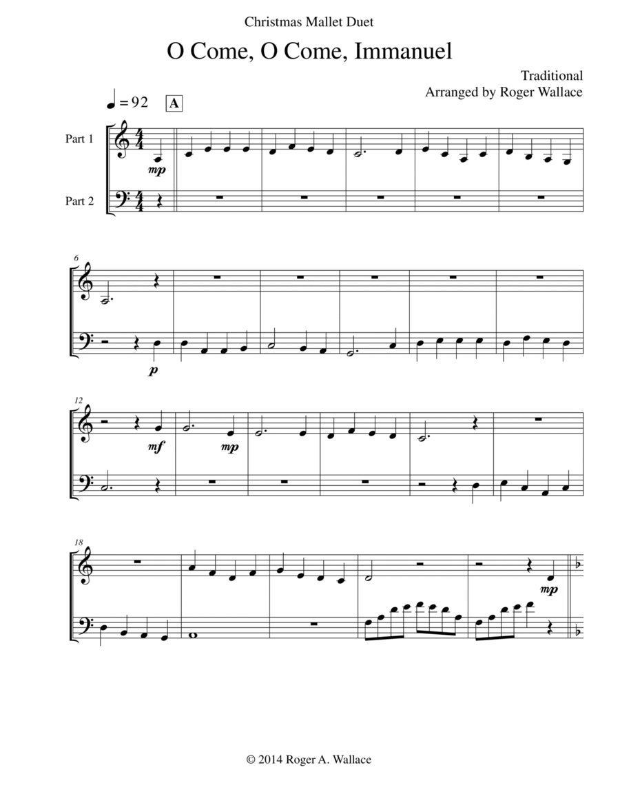 O Come, O Come, Immanuel (Emmanuel) - Marimba & Vibraphone Duet Marimba scores gallery preview page 1