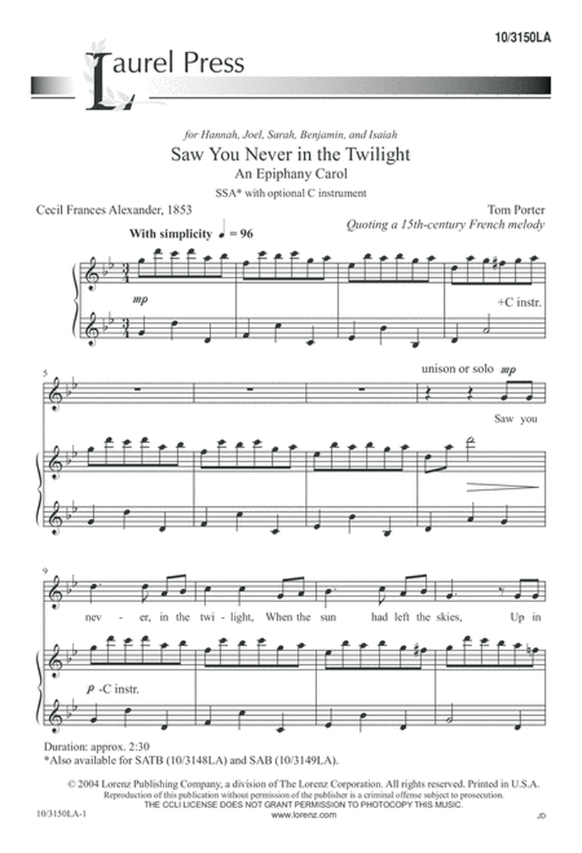 Saw You Never in the Twilight: An Epiphany Carol