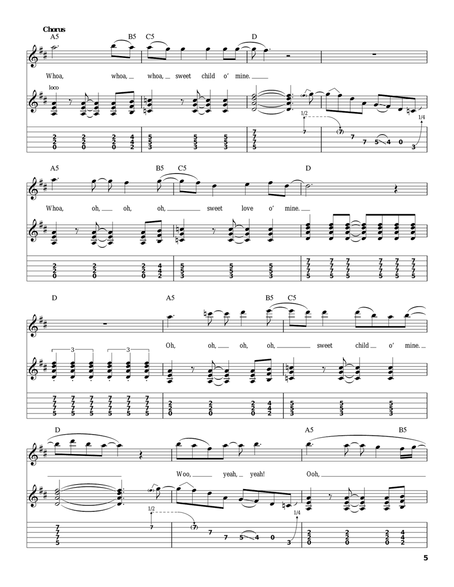 Sweet Child O' Mine Acoustic Guitar scores gallery preview page 5