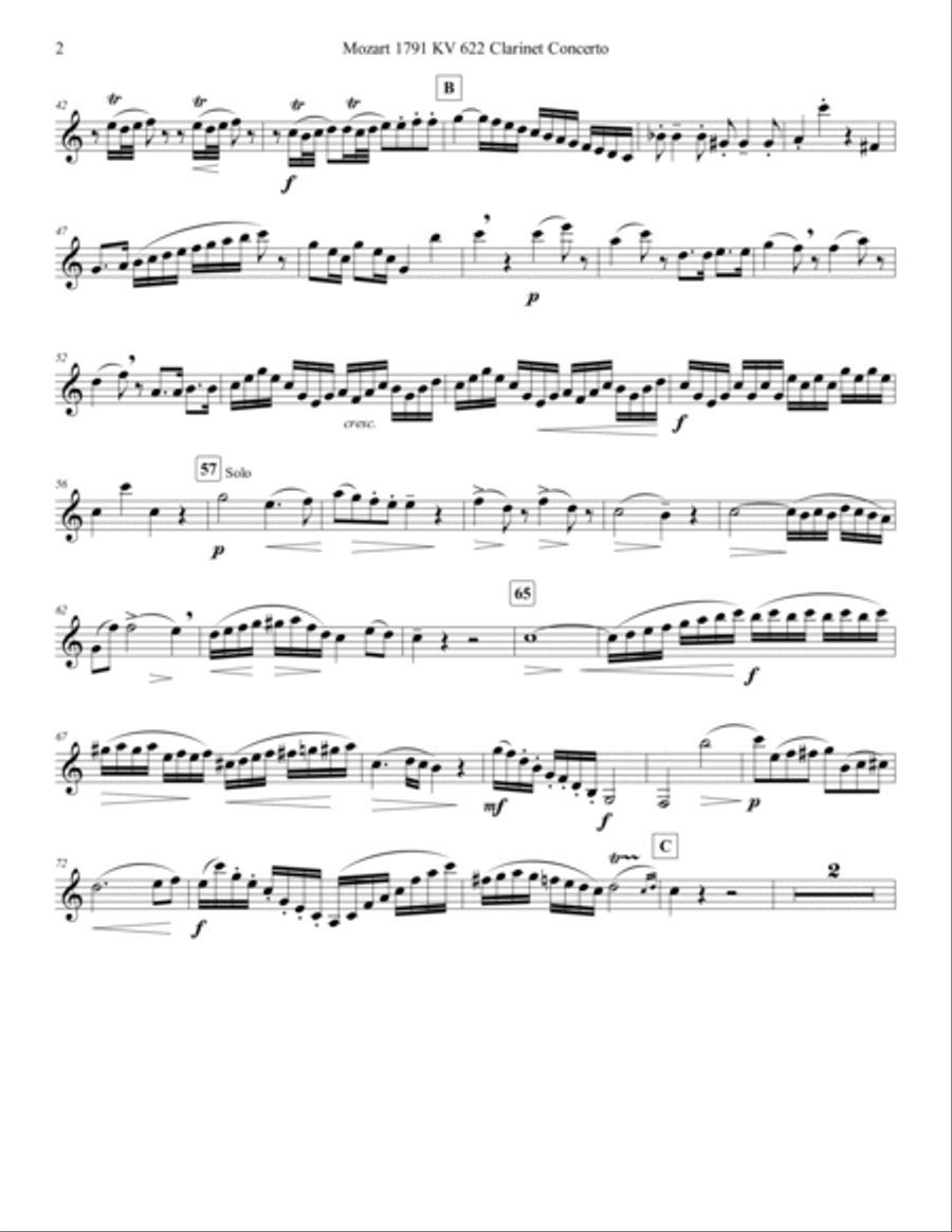 Mozart 1791 KV 622 Clarinet Concerto in A Solo Part Only A Clarinet scores gallery preview page 2
