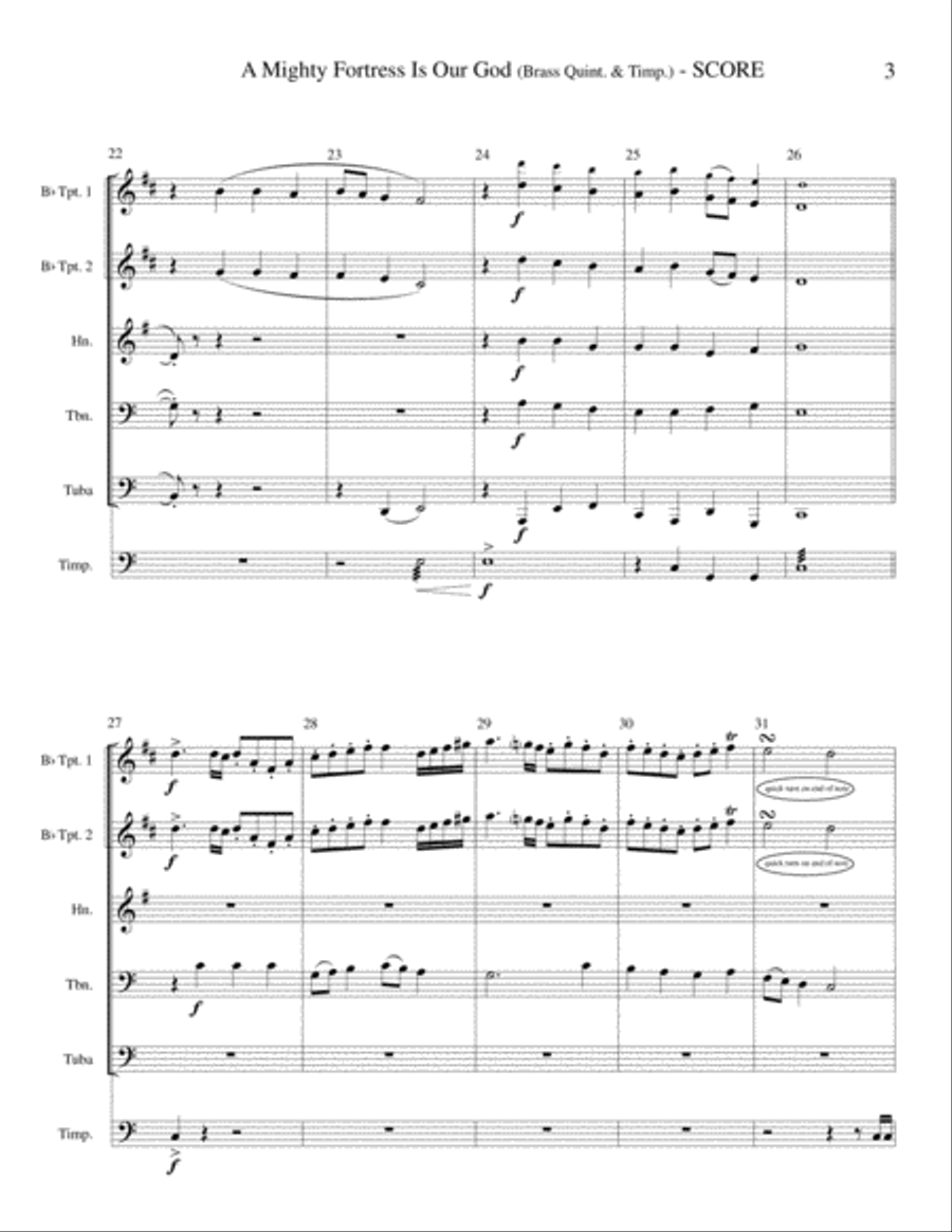 A Mighty Fortress Is Our God (Brass Quint. & Timp.) Small Ensemble scores gallery preview page 4