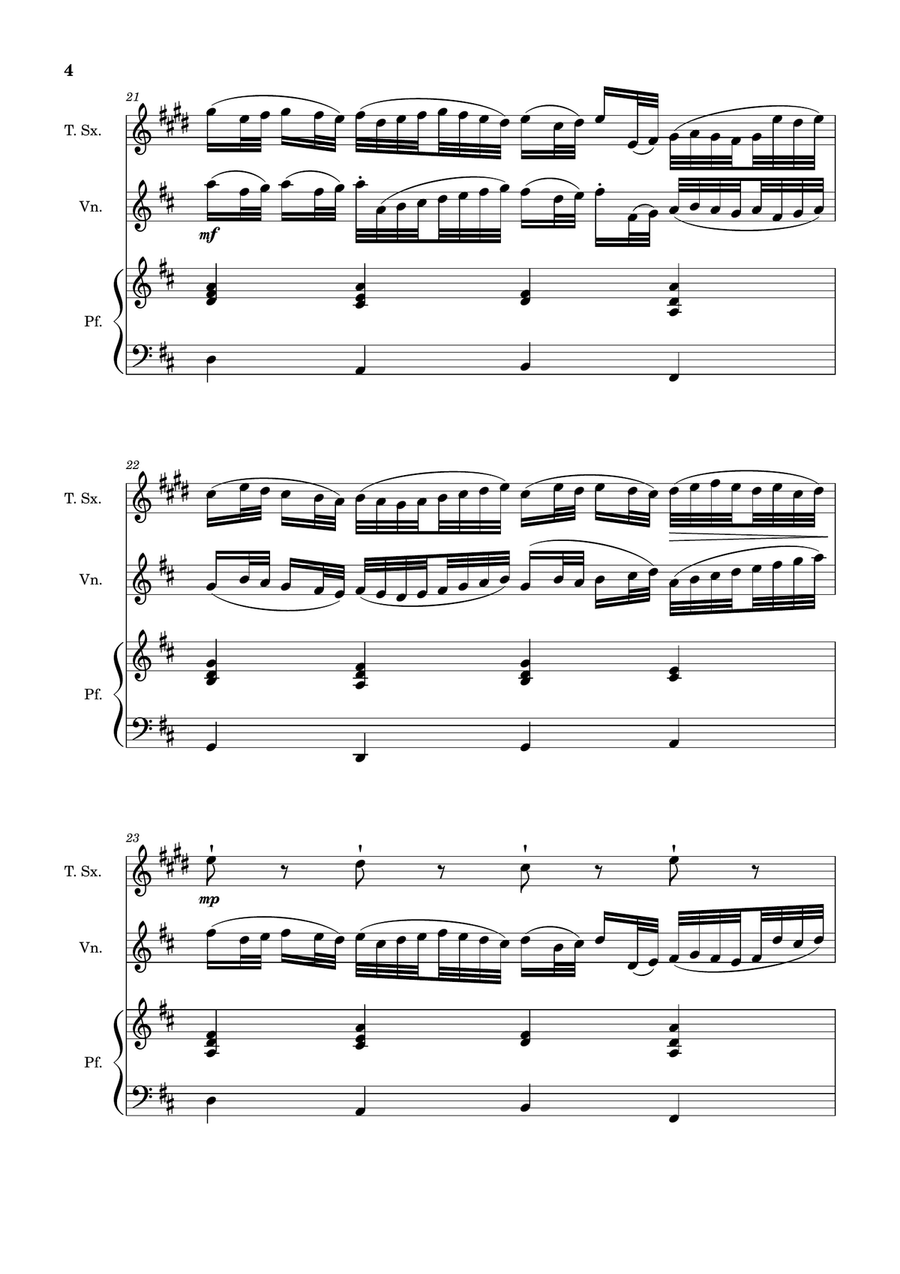 Canon in D Major, P.37; T.337. T. Sax, Violin, and Piano. Score and Parts Chamber Music scores gallery preview page 4
