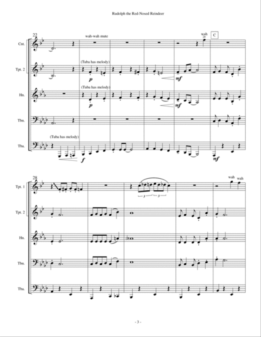 Rudolph The Red-nosed Reindeer Brass Ensemble scores gallery preview page 3