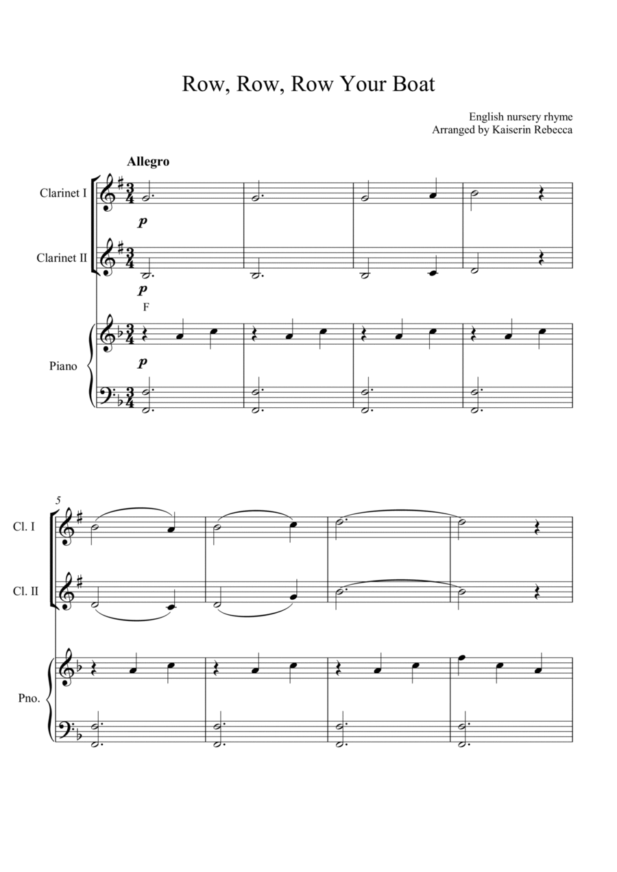 Row, Row, Row Your Boat Row, Row, Row Your Boat Woodwind Duet scores gallery preview page 1