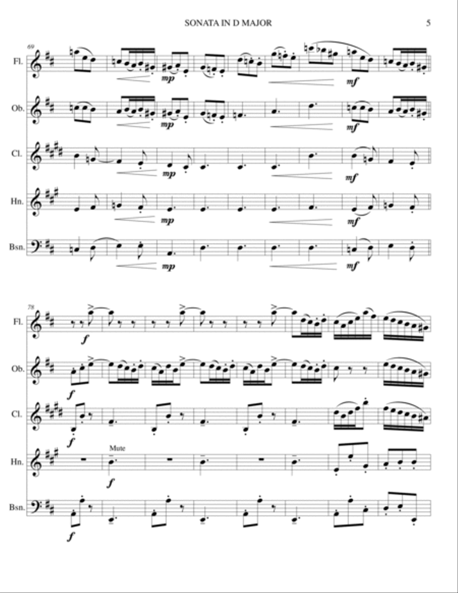 Domenico Scarlatti SONATA IN D MAJOR (K96) for WW. QUINTET Woodwind Quintet scores gallery preview page 5