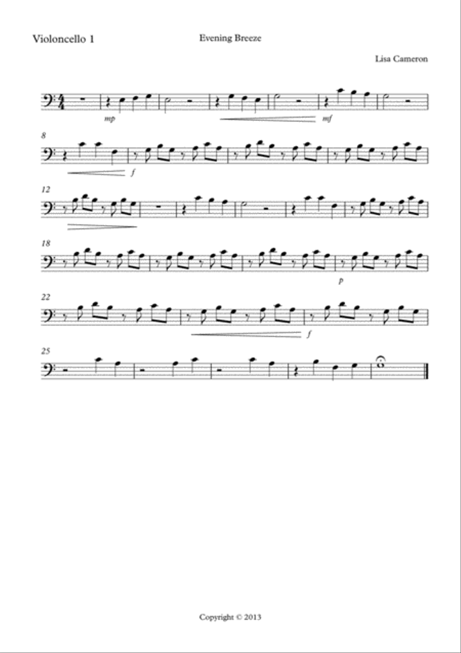 Evening Breeze - Cello Quartet String Quartet scores gallery preview page 4